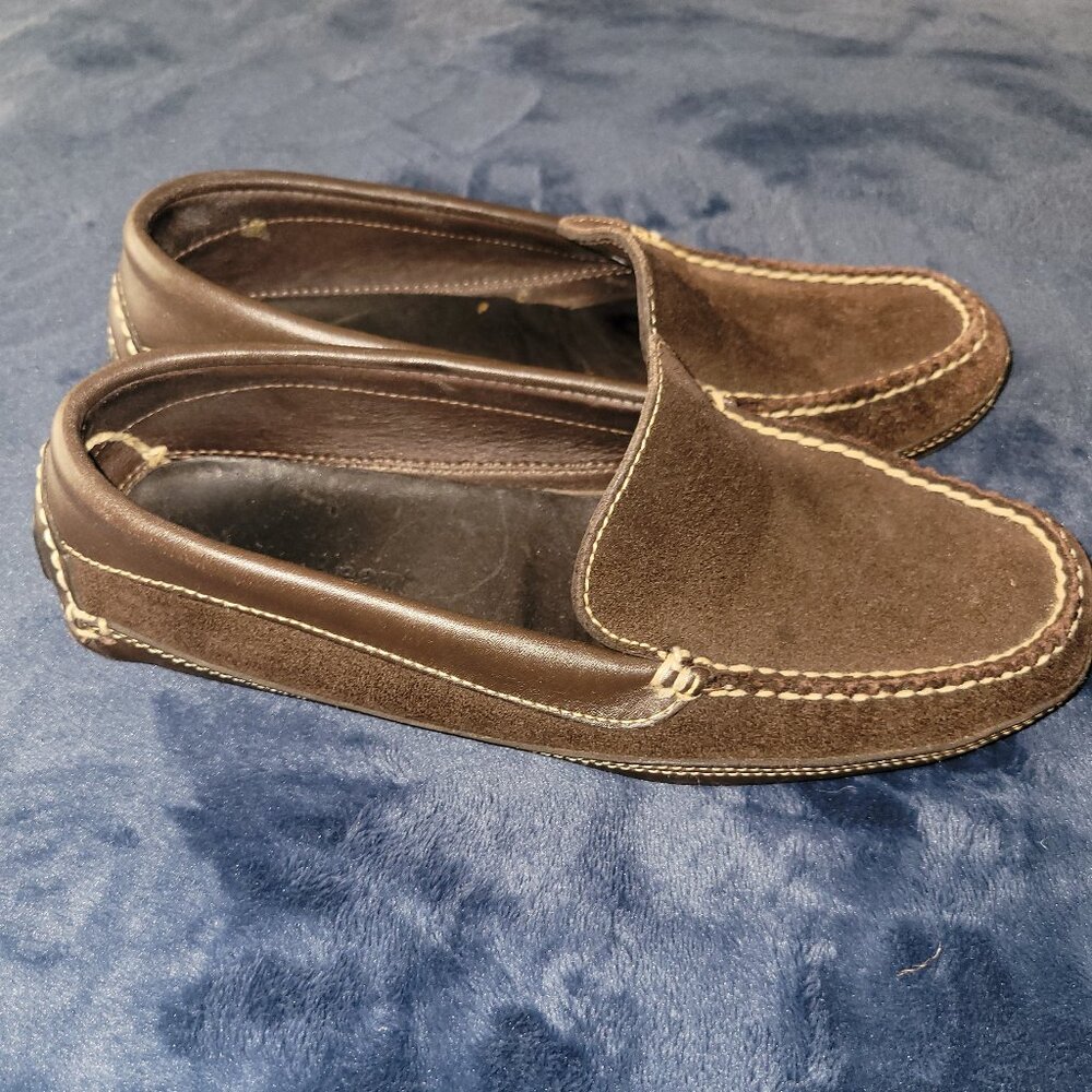 Womens LL Bean Brown Suede Leather Driving Moccasins Shoes Loafers Size 8.5